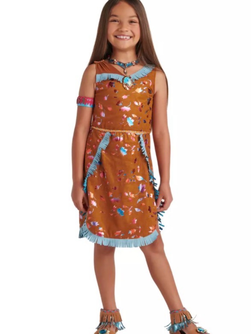 Disney Brown Dress with Blue Fringe and Multicolor Print